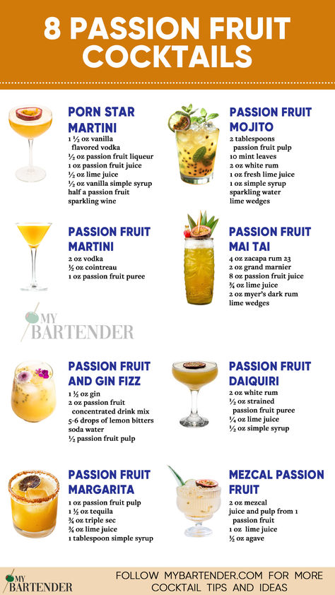 Passion Fruit Cocktails Recipes With Fruit Cocktail, Passion Fruit Mojito, Bartender Drinks Recipes, Cocktail Fruit, Bartender Drinks, Cocktail Drinks Alcoholic, Passion Fruit Juice, Sunny Vibes, Yummy Alcoholic Drinks