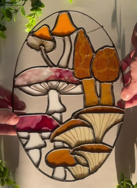 Glass Painting Mushroom, Mushroom Stained Glass Patterns, Stained Glass Mushroom Pattern, Mushroom Stained Glass Window, Trippy Stained Glass Art, Stained Glass Mushroom Lamp, Stained Glass Mosaic Art, Stained Glass Gifts, Diy Stained Glass Window