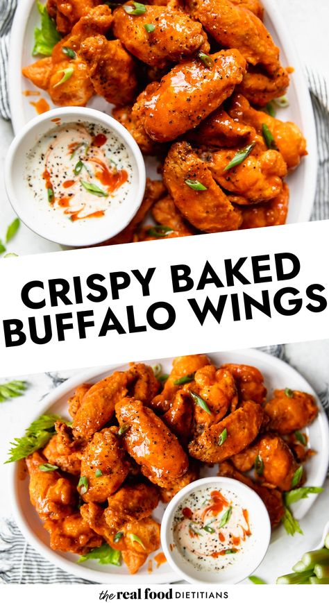 These are the best Crispy Baked Buffalo Wings you’ll ever make – we promise! There’s no need for a deep fryer here thanks to a special ingredient that you already have in your pantry and our fail-proof method. Toss them with your favorite wing sauce or our 5-Ingredient Buffalo Sauce for an epic appetizer recipe. Home Made Buffalo Wings, Easy Buffalo Chicken Wings, How To Make Buffalo Wings, Buffalo Chicken Wing Recipes, Crispy Buffalo Wings, Buffalo Wings Recipe Baked, Buffalo Wings Recipe, Wings Recipe Baked, Baked Buffalo Wings