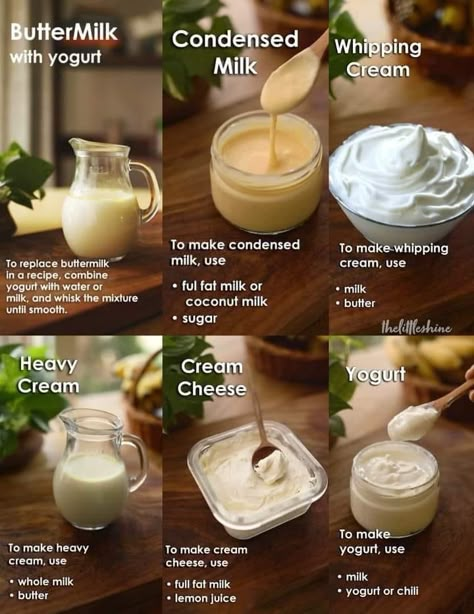 Food Alternatives, Homemade Cookbook, Homemade Sauce Recipes, Homemade Condiments, Baking Substitutes, Baking Hacks, Tasty Recipes Videos, Homemade Yogurt, Homemade Spices