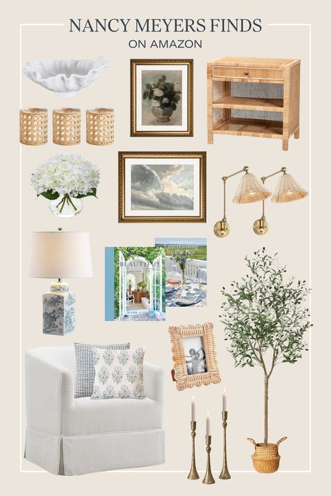 Shop our list of cozy, timeless finds inspired by Nancy Meyers! We love her movies, and pull a lot of interior inspiration from the films. These home decor finds, curated by our interior design team, will bring Nancy Meyers to your home!

Coastal Grandmother, Grandmillenial, Traditional Style, Cozy Home Coastal Grandmother Home Aesthetic, Something’s Gotta Give Aesthetic, Cozy Nancy Meyers Living Room, Coastal Grandmother Bedrooms, Coastal Amazon Finds, Nancy Meyers Coastal Aesthetic, Amazon Storefront Home Decor, Somethings Gotta Give Aesthetic, Amazon Cottagecore Finds