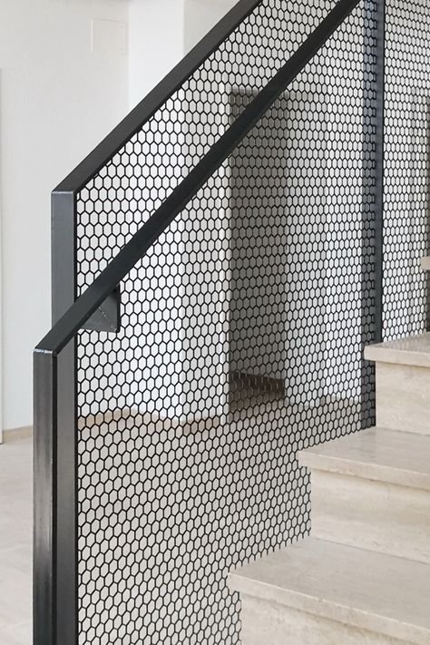 Balustrade Ideas, Balustrade Design, درج السلم, Steel Balustrade, Perforated Steel, Handrail Design, Building Stairs, Stair Railing Design, Stairs Architecture