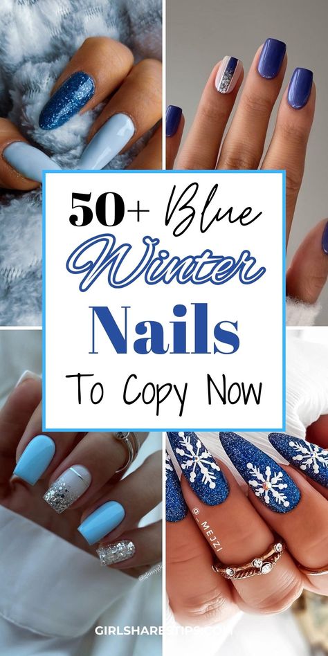 50+ Trendy Winter Blue Nail Designs [2024]: Navy Blue, Icy Blue And More Season Nails Winter, December Nails Christmas Blue, Acrylic Nails Ideas Winter Simple, Simple Nails Acrylic Winter, Minimalist December Nails, Coffin Winter Nail Ideas, Nails Inspiration December, Short Nails Inspiration Christmas, Simple Christmas Nails Winter Almond