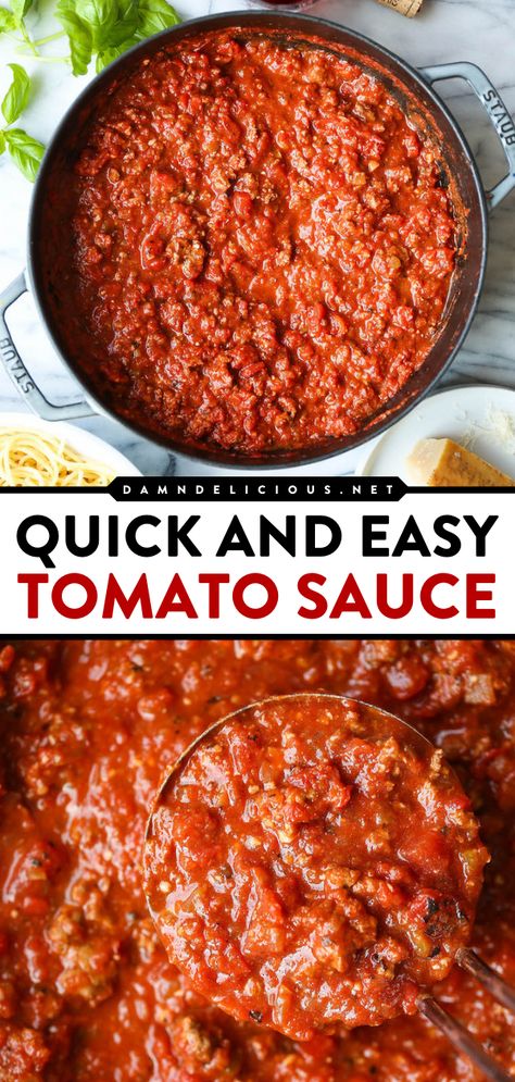 Don't miss out on one of the best sauce recipes ever! You'll be skipping store-bought once you try this DIY condiment. While this 30-minute tomato sauce is super quick to whip up, it still tastes so fresh! So boil up your favorite pasta for this easy homemade staple! Quick Tomato Sauce, Best Sauce Recipe, Easy Sauce Recipe, Easy Tomato Sauce, Pasta Sauce Homemade, Easy Pasta Recipes, Homemade Pasta, Pantry Staples, Easy Weeknight Meals