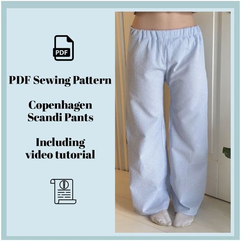 Copenhagen Scandi-pants | Striped trousers for women | Low waist | PDF Sewing pattern | Size XS-3XL | Video Tutorial included Cotton Pants Sewing Pattern, Linen Pants Sewing Pattern, Scandi Pants, Linen Pants Pattern, Sewing Projects Home, Sew Pants, Easy Diy Clothes, Striped Trousers, Sewing Pants