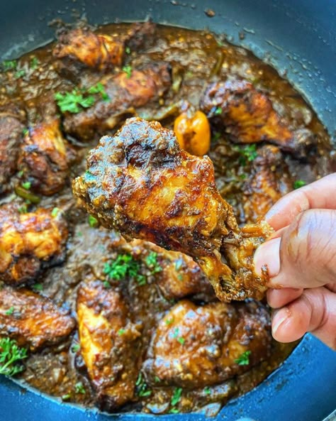 Jerk Wings Air Fryer, Smothered Jerk Chicken, Stewed Jerk Chicken Recipe, Chicken Wings With Gravy, Jerk Chicken Sauce, Jerk Chicken Wrap, Jerk Chicken Thighs, Jerk Chicken Marinade, Jerk Chicken Wings