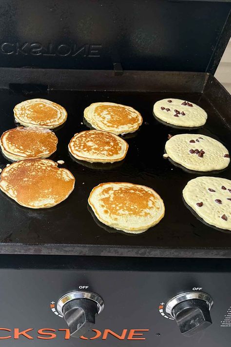 This easy recipe for Blackstone pancakes yields enough to feed a crowd. With the tips in this post, you’ll cook them perfectly on your favorite flat grill. Can You Make Pancakes on the Blackstone? Yes! Using my Blackstone to make pancakes is my favorite way to cook an entire batch of pancake batter for my...Read More Pancake Recipe For Blackstone, Black Stone Pancakes, Pancakes On The Blackstone, Pancakes Blackstone, Blackstone Pancakes, Blackstone Breakfast, Pancake Dispenser, Buttermilk Pancake Mix, Pancake Warmer