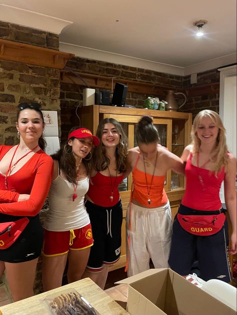 Group Outfits Theme, Carnival Costumes Ideas Group, Costume Ideas From Movies, Job Costumes, Occupation Costumes, Baywatch Outfit, Birthday Costume Ideas, Halloween Costumes For Two, Lifeguard Halloween