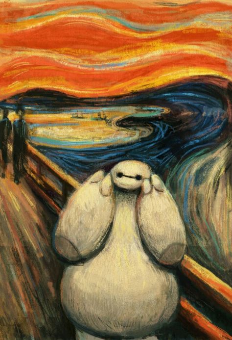 "The #Balala" #BigHero 6 vs The *#Scream* by #MelissaDoskotz #EdvardMunch #Big #Hero #Six #Baymax #Disney #Movie #Oscars2015 #Pop #Culture #Art Baymax Big Hero 6, Edvard Munch, Art Parody, Orange Sky, Baymax, Dreamworks, Disney Pixar, Pixar, The End