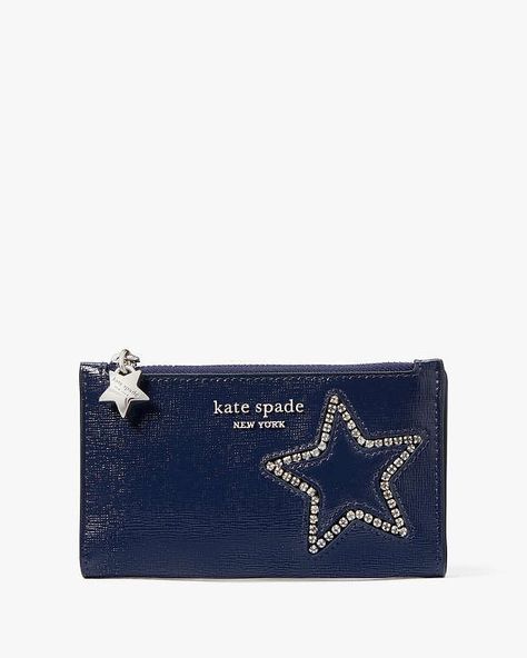 Starlight Patent Saffiano Leather Small Slim Bifold Wallet | Kate Spade UK Kate Spade Star Wallet, Aesthetic Wallets For Women, Wallet And Keys Aesthetic, Wallets For Women Aesthetic, My Wishlist Ideas, Cute Wallet Aesthetic, Kate Spade Aesthetic, Cute Wallets For Women, Cool Wallets