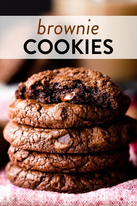 Brownie Recipes Sallys Baking, Fudgy Brownie Cookies Recipe, Fudgy Brownie Cookie Recipe, Double Chocolate Brownie Cookies, Quick Chocolate Cookies, Best Brownie Cookies, Homemade Brownie Cookies, Fudge Brownie Cookies Recipe, Wowie Cake