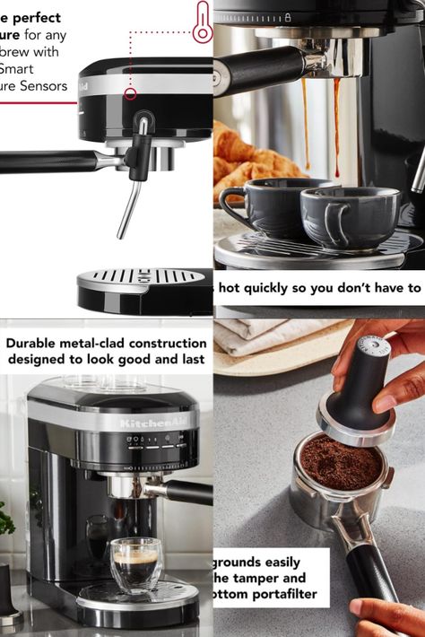 The KitchenAid first residential espresso machine with dual, smart temperature sensors that actively communicate with each other throughout the brew process to ensure optimal temperature and an authentic tasting espresso Automatic Espresso Machine, Amazon Coffee, Construction Design, Kitchen Aid, Espresso Machine, Espresso, Coffee Tea, Tea, Coffee