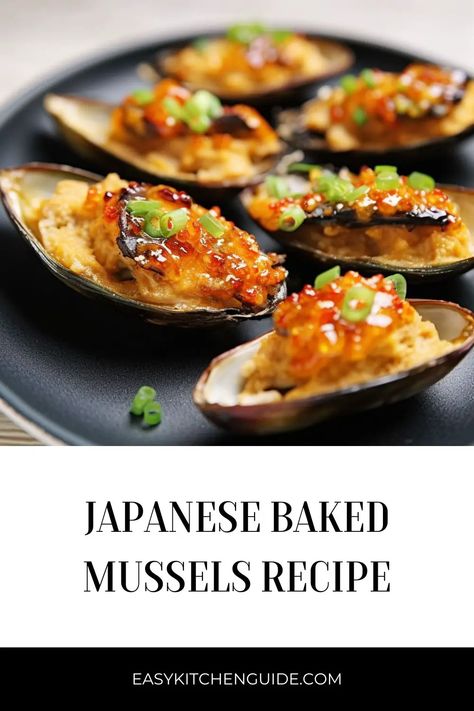 Japanese Baked Mussels Recipe Mussels Frites Recipe, Japanese Mussels Recipe, Bake Mussels Recipe, Family Style Dinner Ideas, Mussel Dishes, Frozen Mussels Recipe, Baked Mussels Recipe, Mussels Baked, Ranch Sauce Recipe