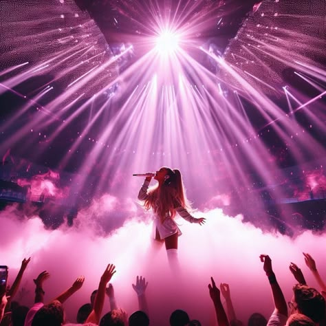 Ariana Grande Performing Aesthetic, Ariana Grande Singing Aesthetic, Ariana Grande Concert Photos, Ariana Grande Tour Aesthetic, Ariana Grande Concert Aesthetic, Ariana Grande Live Performance, Female Singers Aesthetic, Ariana Concert, Ariana Grande Selfie