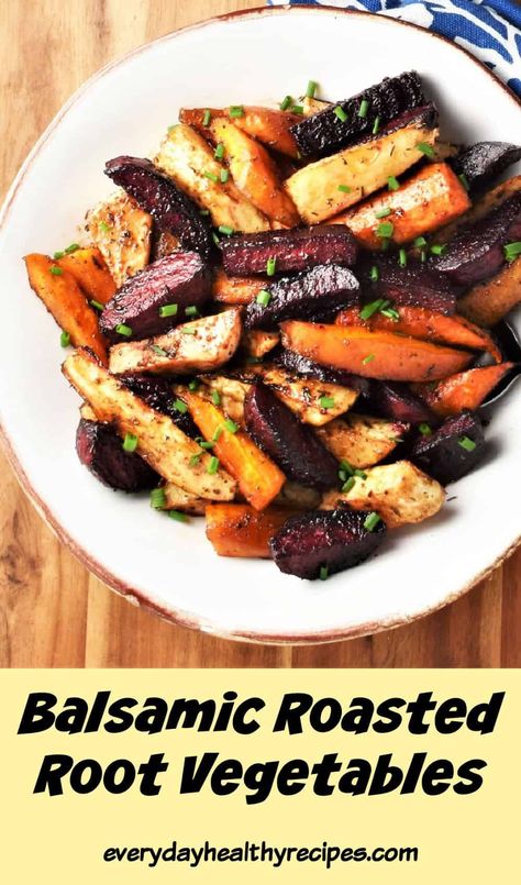 Balsamic roasted vegetables are a fantastic side dish perfect for any occasion. The vegetables are immersed in a sweet and savoury balsamic dressing before roasting and finished off with a rich balsamic glaze for maximum flavour. #roastedvegetables #thansgivingdinner #chrsitmasdinner #rootvegetables #everydayhealthyrecipes Dressing For Roasted Veggies, Holiday Roasted Vegetables, Balsamic Roasted Vegetables, Balsamic Recipes, What To Use Balsamic Glaze On, Balsamic Glazed Roasted Vegetables, Roasted Vegetables Oven Balsamic, Roasted Vegetables With Balsamic Glaze, Roasted Vegetables Balsamic Glaze