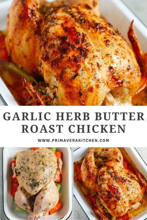 Roasted Herb Chicken Recipes, Garlic Herb Butter Roast Chicken, Garlic Herb Roasted Chicken, Roast Chicken Recipes Oven, Martha Stewart Roast Chicken, Roasted Chicken Whole, Best Roast Chicken Recipe, Herb Chicken Recipes, Dinner Ideas Crockpot