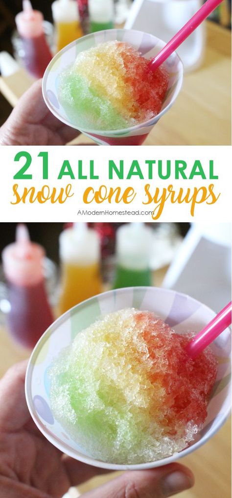 21 All Natural DIY Snow Cone Syrup Recipes Diy Snow Cone Syrup, Diy Snow Cone, Shave Ice Syrup Recipe, Snow Cone Syrup Recipe, Sno Cone Syrup, Homemade Snow Cones, Snow Cones Recipes, Shaved Ice Syrup, Snow Recipe