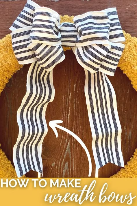 Unique Bows For Wreaths, Modern Wreath Bow, Making Wreath Bows, How To Make Large Wreath Bows, Different Types Of Bows For Wreaths, Multi Loop Bow Diy, How To Make A Large Bow For A Wreath, Large Wreath Bow Diy, Making A Big Bow With Ribbon