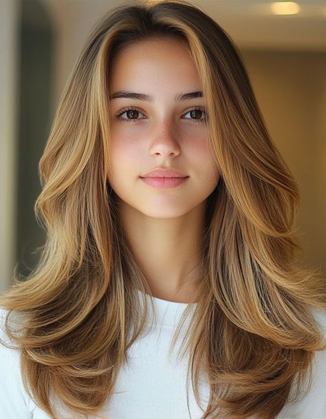 Bronde voluminous long layered haircut, long layered hairstyle Teen Girl Layered Haircuts, Haircuts For Girls With Long Hair, Teen Girl Long Haircut, Girls Long Layered Haircut, Curtain Layers Hair, Teen Haircuts Girls Long, Long Girls Haircut, Haircuts For Girls Long Hair, Teen Girl Haircuts Long