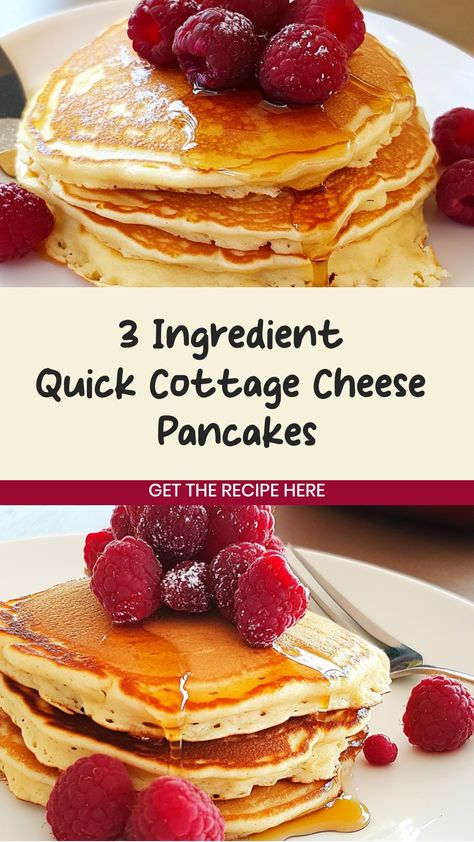 Looking for a simple and delicious breakfast idea? Try making fluffy cottage cheese pancakes with just 3 ingredients! These easy-to-make pancakes are the perfect way to start your day off right. Treat yourself to a stack of these protein-packed pancakes and enjoy a hearty and satisfying meal. Whether you're craving a sweet or savory option, cottage cheese pancakes can be easily customized to suit your tastes.  Ingredients 1/2 cup oats 1/2 cup cottage cheese 3 eggs Butter (for frying) Frozen berr Easy Low Carb Recipes Breakfast, Quick Breakfast Ideas Savory, Breakfast Recipes With Cottage Cheese, What Can I Make With Cottage Cheese, Egg With Cottage Cheese, Keri Breakfast Ideas, Bariatric Pancake Recipes, Cottage Cheese Cheesecake Breakfast, Egg Whites And Cottage Cheese