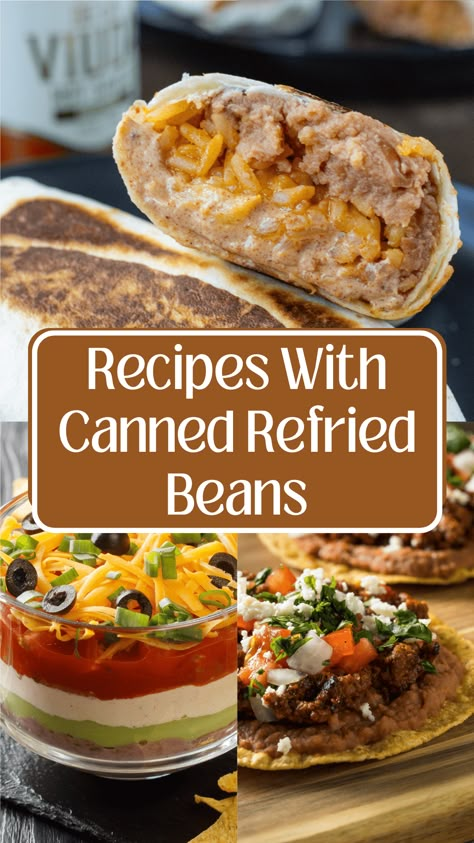 21 Recipes With Canned Refried Beans  - Megan vs Kitchen Refried Beans And Rice Recipe, What To Do With Leftover Refried Beans, Recipes Refried Beans, Refried Beans Uses, Refried Beans Recipe Canned Meals, Leftover Refried Beans Recipes, Recipes For Refried Beans, Refried Beans Meals Dinners, Refried Beans Meal Ideas