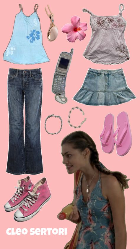 cleo sertori, pretty girl, 2000s style, pink + blue, beach aesthetic, flip phone Cleo Inspired Outfits, Early 2010 Fashion, Early 2000s Fashion Aesthetic, Cleo H2o, Tv Show Fashion, Early 2000s Fashion Outfits, Aesthetic 2000s Outfits, Outfits 2000s Style, 2000s Inspired Outfits