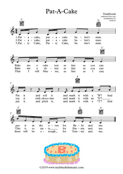 Pat-A-Cake Sheet Music With Chords For Guitar And Lyrics Childhood Songs, Lullaby Lyrics, Chords For Guitar, Nursery Rhymes Poems, Nursery Rhymes Lyrics, Rhymes Lyrics, Cake Sheet, Easy Sheet Music, Hymn Music