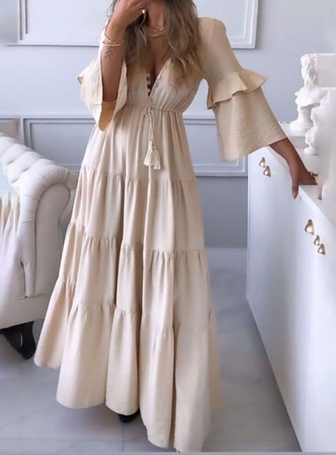 Doctor Dress, Dress Sleeve Styles, Long Skirts For Women, Ruffle Sleeve Dress, Solid Color Dress, Maxi Robes, Loose Outfit, Summer Party Dress, Skirt Women