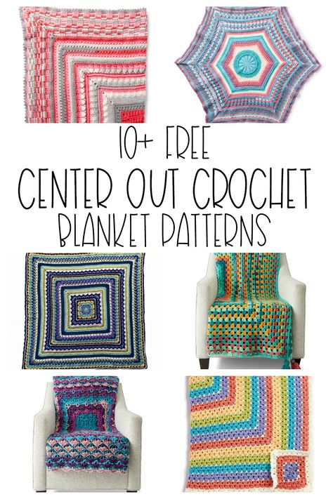 Center out crochet blankets and afghans are lots of fun to make! Explore all sorts of colors and textures with this free pattern collection on Moogly!  #freepatterns #crochetblankets #crochetafghans #centeroutcrochet #centeroutblankets #yarnspirations #mooglyblog Moogly Crochet, Unique Crochet Blanket, Crochet Dreams, Bow Hair Tie, Crochet Bloggers, Super Easy Crochet, Round Blanket, Fast Crochet, Crochet Bow