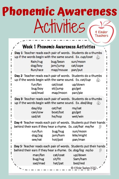 Phonemic Awareness Intervention, Phonetic Awareness Activities Kindergarten, Heggerty Phonemic Awareness Hand Motions, Word Awareness Activities Preschool, Phonics Awareness Activities, Haggerty Phonemic Awareness Preschool, Phonemic Awareness Worksheets 1st Grade, Pre K Phonological Awareness Activities, Phonic Awareness Activities Kindergarten