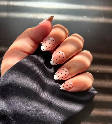 please please please …. give me all the polka dots because these are the cutest!! 🤩🤩 #gel #gelnails #gelpolish #gelnail #pressonnails #pressons #custom #custommade #frenchtipnails #pressonset #pressonnailset #gelmanicure #pressonnailbuisness #pressonnailsofinstagram #aestheticnails #trendynails #polkadotnails #summernails #junenails #julynails #girlynails #cutenails French With Polka Dots, Poke Dot Nail, French Manicure With Polka Dots, French Tip Polka Dot Nails, French Tip With Polka Dots, Pokadot Nails Acrylic, Polka Dot French Tip Nails, Polka Dot Nail Designs, Dot Nails