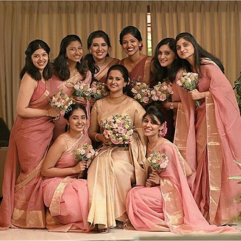 South Indian Bridesmaids Outfits, Indian Bridesmaids Saree, Bridesmaid Saree Indian, South Indian Bridesmaids, Sarees South Indian, Bridesmaids Indian, Wedding South Indian, Indian Bridesmaids Outfits, Bridesmaids Saree