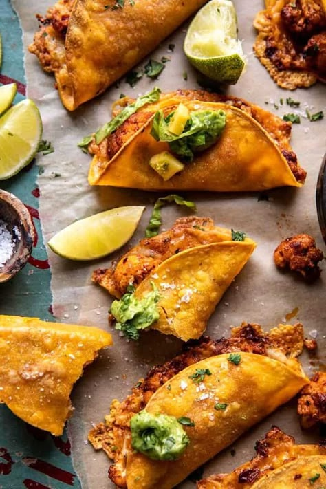 Crispy Cauliflower Tinga Tacos with Honey Lime Avocado Crema | halfbakedharvest.com