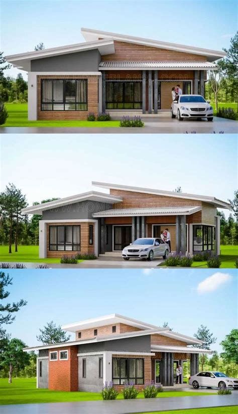 Contemporary Single Storey House, House With Three Bedrooms, Flat Roof House Designs, Villa Architecture, Single Storey House, Modern Bungalow House Design, One Storey House, Double Storey House, Flat Roof House