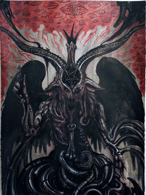 Baphomet painting Baphomet Painting, Shin Tattoos, Theistic Satanism, Baphomet Goat, Demon Possession, Lord Of Darkness, Angel Of Light, Gods Art, Black Phillip