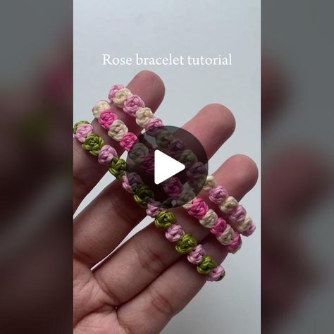 TikTok · yarnivora🌷🧶 Easy Crochet Bracelet Tutorial, Cute Crochet Bracelet, Rose Bracelet Tutorial, Beginner Crochet Bracelet, Heart Bracelet Tutorial Video, Crochet Bracelet Tutorial Videos, Rose Bracelet, Disney Phone Wallpaper, Friendship Bracelets Tutorial