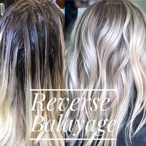 Learn why Reverse Balayage is a low-maintenance coloring Reverse Balayage Bright Blonde, Balayage Hair Reverse, Low Maintenance Blonde Balayage Natural, Short Reverse Balayage, Blond Reverse Balayage, Foilyage Hair Brunettes Blondes, Shadow Root Vs Balayage, Reverse Balayage Platinum Blonde, Reverse Baylage Brown