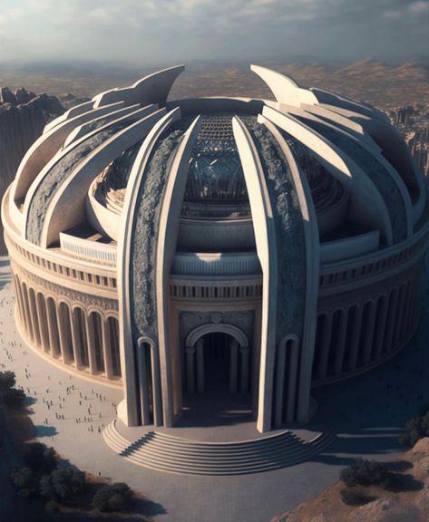 Futuristic Temple Concept Art, Futuristic Greek Architecture, Futuristic Ancient Greece, Greek Futuristic, Futuristic Roman Empire, Futuristic Kingdom, Futuristic Palace, Futuristic Roman, Futuristic Temple