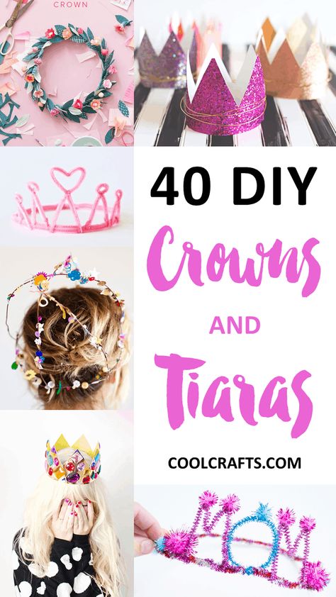 40 DIY Crowns and Tiara You Can Wear to Your Next Party • Cool Crafts Coolest Crafts, Diy Crowns, Diy Birthday Crown, Diy Tiara, Girly Crafts, Princess Crafts, Crown Ideas, Pokemon Diy, Crown Crafts