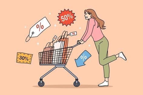 Sales during shopping and purchase conce... | Premium Vector #Freepik #vector Shopping Cartoon Aesthetic, Shopping Animation, Black Friday Illustration, Sketch Notes Doodles, Shopping Illustration, Presentation Rubric, Shopping Vector, Woman Cartoon, Aesthetic Notion