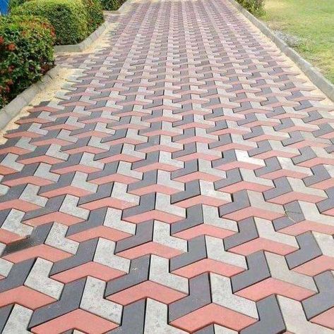 Paver Driveway Ideas, Parking Tiles Design, Home Tiles Design, Paver Ideas, Parking Tiles, Paving Block, Concrete Patio Makeover, Paver Blocks, Small Yard Landscaping