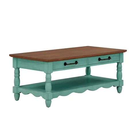 The Pioneer Woman Helen Coffee Table Made With Solid Wood Frame, Teal - Walmart.com Eclectic Coffee Tables, Table With Turned Legs, Pioneer Woman Decor, Teal Table, Multifunctional Table, Traditional Coffee Table, Wood Cocktail Table, Painted Stools, Bowl Sets