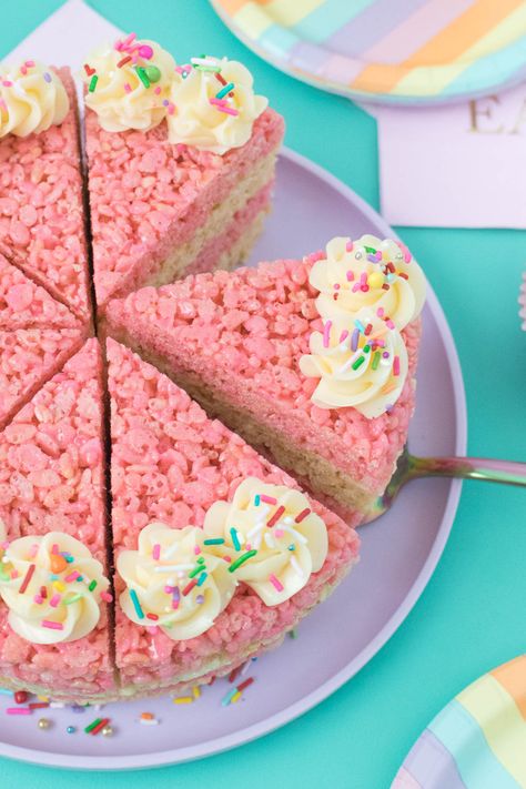 Cake Slice Rice Krispies Treats | Club Crafted Rice Krispy Cake, Rice Krispie Treats Cake, Rice Krispie Cake, Rice Crispy Cake, Rice Crispy Squares, Rice Krispie Cakes, Krispy Treats Recipe, Birthday Cake Alternatives, Bubble Cake