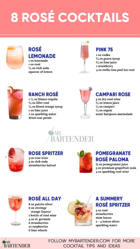 Rosé Cocktails Strawberry Rose Sangria, Rose Sparkling Wine Cocktail, Rose Cocktail Recipes Easy, Rose Gold Drinks, Rose Mixed Drink, Rosé Cocktail Recipes, Sweet Wine Cocktails, Good Wine To Drink, Rose Liqueur Cocktails