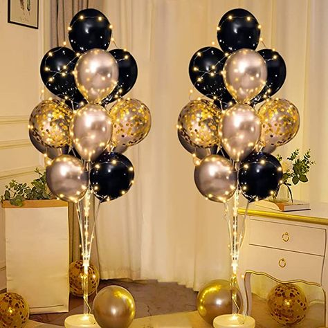 Black And Gold Party Decorations, Balloon Stand, Balloon Holders, Black And Gold Balloons, Black Balloon, Decoration For Wedding, Gold Party Decorations, Gold Confetti Balloons, 21 Birthday