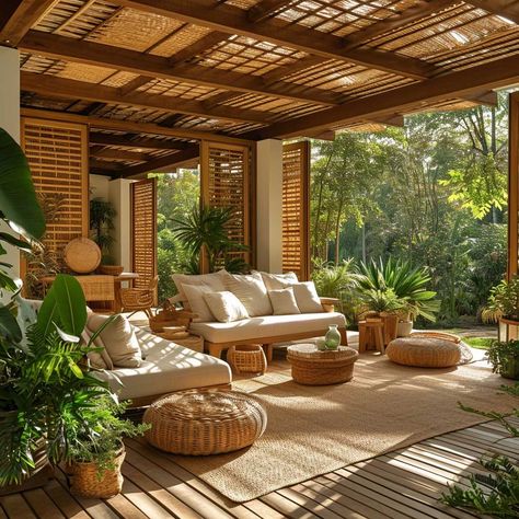 10+ Simple Yet Stunning Veranda Design Ideas for a Cozy Retreat • 333k+ Inspiring Lifestyle Ideas Tropical Design Living Room, Lanai Decorating Ideas, Tropical Minimalist House, Small Patio Makeover, Eco Style Interior, Veranda Ideas, Veranda Design, Bali Style Home, Tropical Living Room