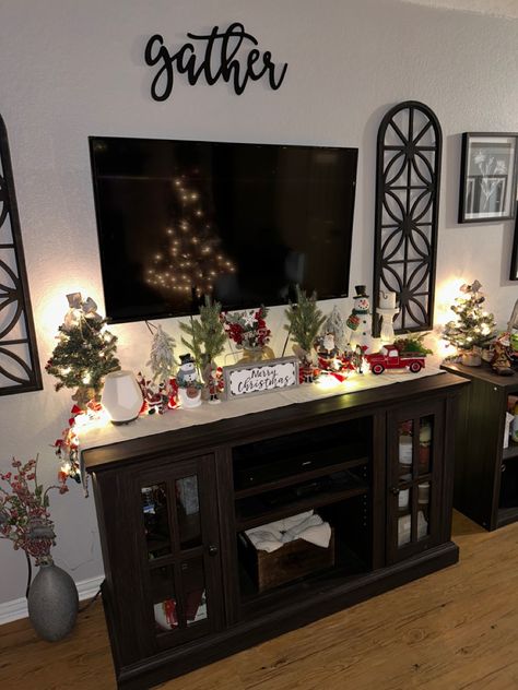 #christmasdecor #christmas #thanksgiving #aesthetic Tv Unit Christmas Decor, Christmas Decor Ideas For Tv Stand, Christmas Decor Ideas Tv Stand, Decorate Tv Stand, Tv Stand Christmas Decor, Thanksgiving Aesthetic, Under Tv, Tv Rack, Tv Stand Decor