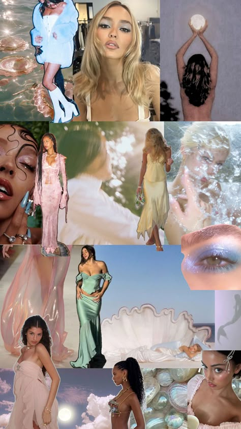 Pisces moodboard, rising, 1st house Pieces Rising, Pisces Rising Aesthetic, Pisces Core, Venus Pisces, Ingenue Romantic, Rising Aesthetic, Venus Signs, Venus In Pisces, Sims Challenge