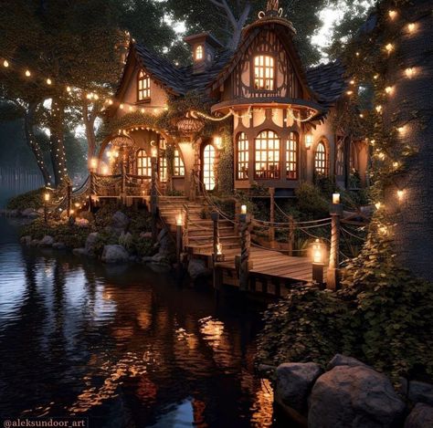 Fairytale Cabin In The Woods, Mystical Cottage In The Forest, House Interior Unique, Cottage Fantasy House, Cozy Fantasy House, House In Forest Cottages, Cottage In The Woods Fairytale, Cottage In The Woods Aesthetic, Cozy Forest House