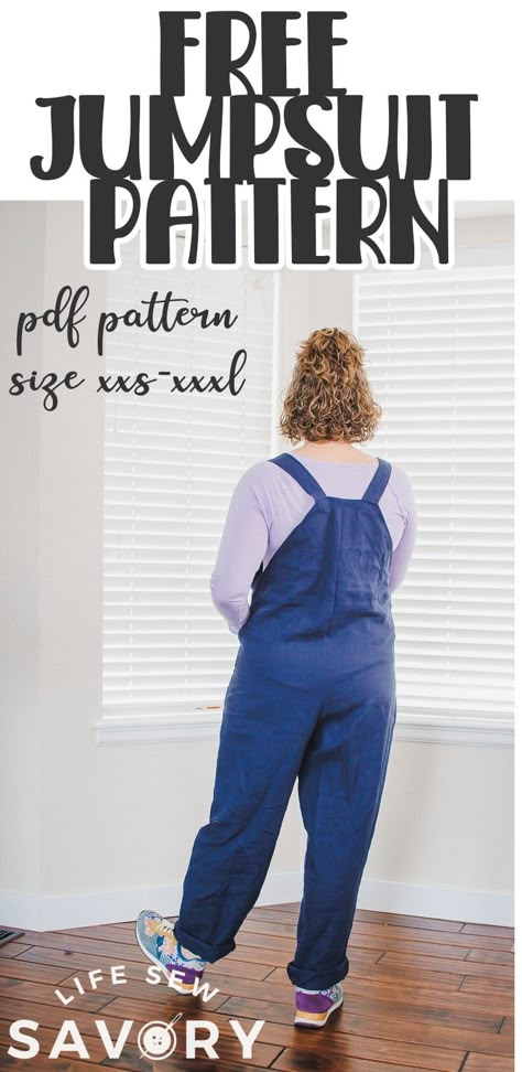 Womens Dungarees Sewing Patterns Free, Womens Jumper Pattern, Free Jumper Sewing Patterns For Women, Dungaree Pattern Women Free, Knit Jumpsuit Pattern, Jumpsuit Diy Pattern Free Sewing, Easy Overall Sewing Pattern, Baggy Overalls Sewing Pattern, Free Overall Pattern Women